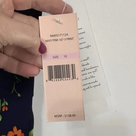 Nanette Lepore Floral Chiffon Dress Size 10 Ruffle Sleeveless Summer Navy NEW - Picture 5 of 8